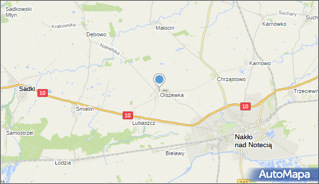 mapa Olszewka, Olszewka gmina Nakło nad Notecią na mapie Targeo